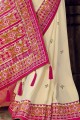 sari banarasi en soie banarasi blanc cassé avec bordure en dentelle