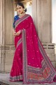 bordure de dentelle banarasi soie banarasi sari en rose avec chemisier