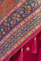 bordure de dentelle banarasi soie banarasi sari en rose avec chemisier