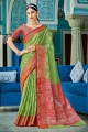 sari banarasi en coton vert avec tissage zari