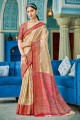 zari, tissage de sari banarasi en coton crème