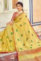 sari jaune brodé en lin avec chemisier