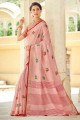 sari rose en lin brodé avec chemisier