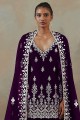 costume islamique palazzo violet en fausse georgette brodé
