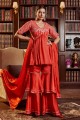 costume rouge diwali sharara en coton brodé