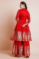 costume palazzo en soie d'art de tissage en rouge