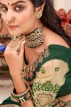 fil, soie d'art brodé Karva Chauth sari en vert