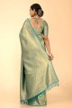 karva chauth sari en soie bleu avec tissage
