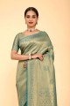 karva chauth sari en soie bleu avec tissage