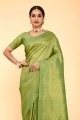 karva chauth sari en soie verte avec tissage