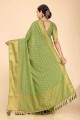 karva chauth sari en georgette verte et soie avec tissage
