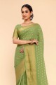 karva chauth sari en georgette verte et soie avec tissage