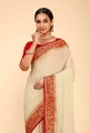 tissage blanc georgette et soie karva chauth sari