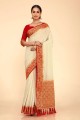 tissage blanc georgette et soie karva chauth sari