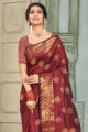 saris karva chauth marron en zari, tissage de coton, soie et organza