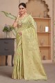 sari en organza vert clair avec tissage zari
