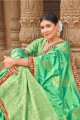 sari banarasi en soie banarasi vert d'eau avec bordure tissage, dentelle