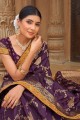  tissage, bordure de dentelle banarasi soie violet banarasi sari avec chemisier
