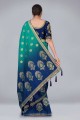 banarasi soie banarasi sari en vert d'eau avec  tissage