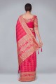 sari banarasi en soie banarasi rose avec tissage brodé