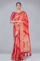banarasi soie banarasi sari en orange avec broderie, tissage
