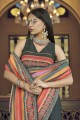 fil, brodé, imprimé georgette marron sari avec chemisier