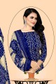salwar kameez bleu en coton imprimé avec dupatta