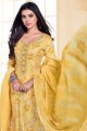 coton et satin salwar kameez avec imprimé en jaune