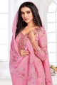 Salwar kameez en coton imprimé et satin rose