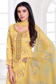 Salwar kameez en coton imprimé et satin jaune