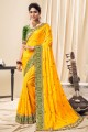 resham, zari, saris de soie brodé en jaune avec chemisier