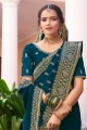 sari en soie bleu sarcelle avec zari brodé