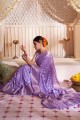 sari violet en georgette tissée