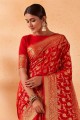 sari en georgette rouge avec tissage