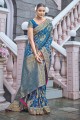 sari banarasi bleu avec tissage de soie banarasi