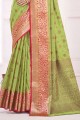 sari vert perroquet en coton avec tissage
