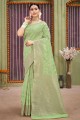 sari en lin vert avec tissage