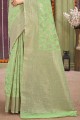 sari en lin vert avec tissage