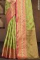 sari en coton avec tissage vert