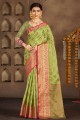 sari en coton avec tissage vert