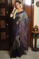 sari de soie bleu avec zari, tissage