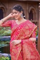 Tissage Banarasi Soie Rose Banarasi Saris avec chemisier