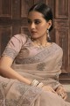 organza zari, sari beige brodé avec chemisier