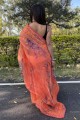 sari brodé et imprimé numérique en organza orange