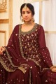 costume pakistanais en georgette brodée bordeaux