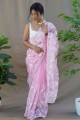 fil rose, sari brodé en organza