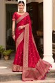 zari rouge cramoisi, sari de mariage en soie brodé