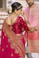 sari de mariage en soie d'art rose avec zari, fil, brodé