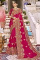 sari de mariage en soie d'art rose avec zari, fil, brodé