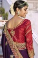 sari de mariage en soie d'art violet avec zari, fil, brodé